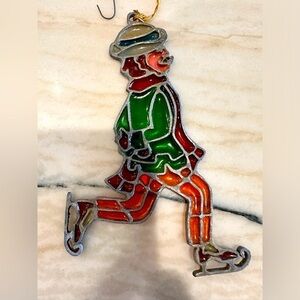 Vintage Kurt Adler gentleman ice skater stained glass ornament sun catcher